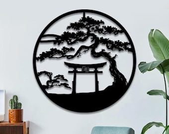 Japanese Torii Gate Metal Wall Art, Bonsai Tree Metal Wall Decor,  Asia Home Decor, Tori Gate Sign, Gift, Japanese Inspired, Japan Wall Art