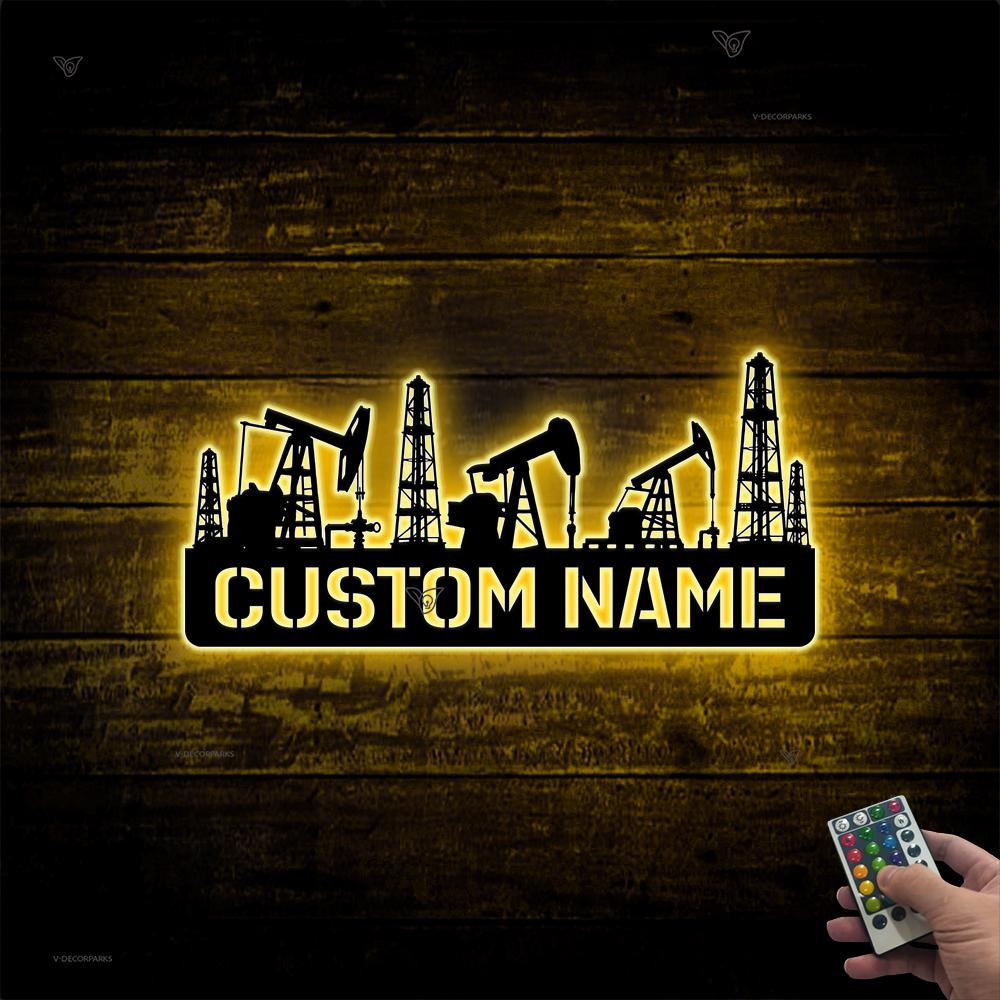 Personalized Oil Field Hanger Metal Wall Art LED Light Custom Oil Rig ...