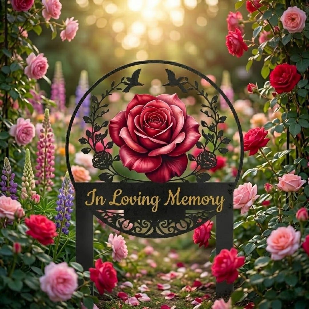 Remember Roses Personalized Red Rose Memorial Garden Stake, in Loving Memory Metal ...