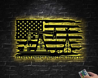 Kundenspezifisches Ölfeld-Aufhänger-Metallwand-Kunst-LED-Lichter, personalisierte Ölbohrinsel Derrickhand-Namensschild-Hauptdekor Derrickman-Geburtstagsgeschenk-Dekoration