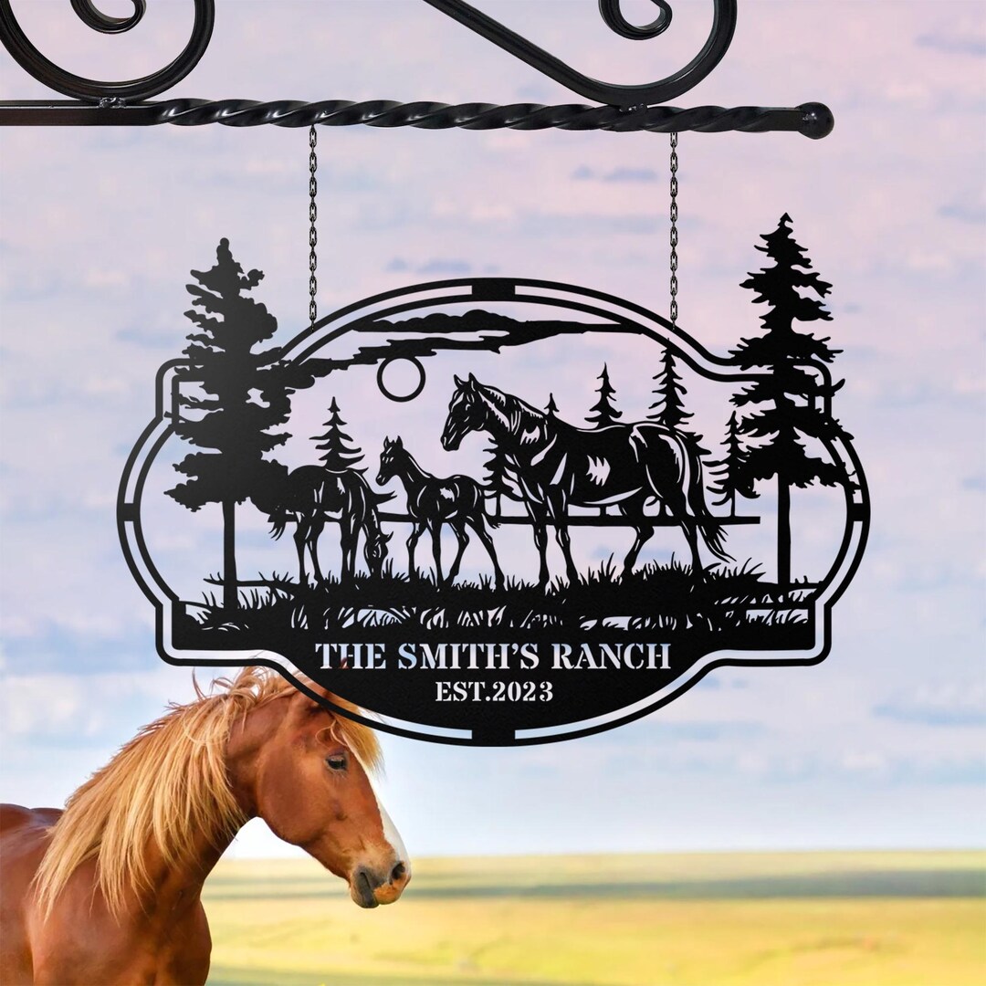 Personalized Last Name Signs for Home, Horse Dog Ranch Custom Metal ...