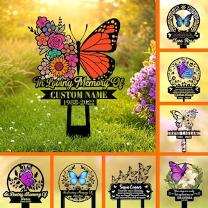 Personalized Butterfly & Floral Memorial Stake, Custom In Loving Memory Garden Sign, Outdoor Bereavement Gift, Sympathy Gift, Tribute Plaque