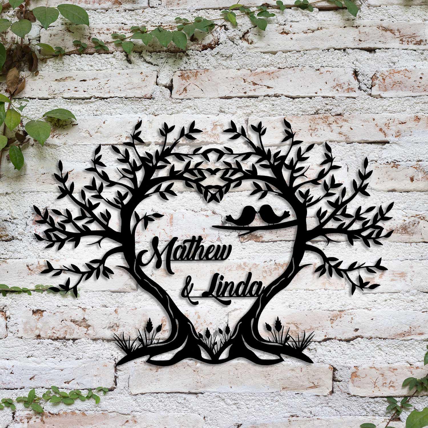 Tree With Initals R S Personalized Unique Tree Heart & Names Metal Wall Art Led Light, Tree ...
