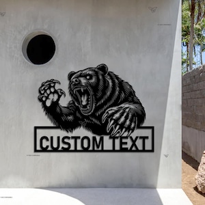 Custom Roaring Bear Metal Sign, Bear Monogram, Outdoor Bear Decor,Front Door Sign, Personalized Bear Name Sign,Grizzly Bear Sign,Cabin Decor