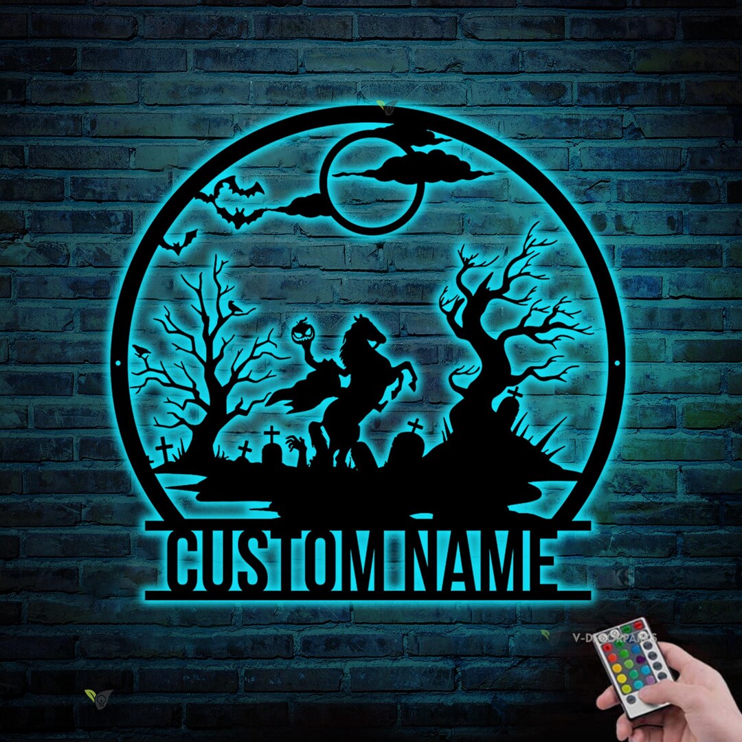 Custom Headless Horseman Metal Wall Art Led Light Headless Horseman ...