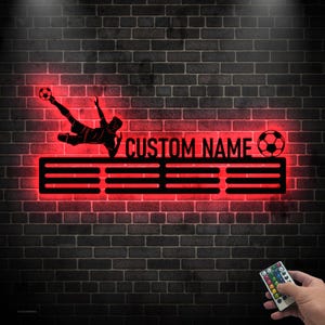 Custom Soccer Medal Hanger, Soccer Metal Wall With LED Light, Soccer, House Decor, Housewarming Gift, Wall Hanger, Gift For Soccer Player