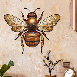 Detailed Honey Bee Home Decor, Artistic Geometric Bee Design, Elaborate Bee Wall Hanging, Bee Decor,Bee Lover Gift,Bee Hive Sign,Garden Gift