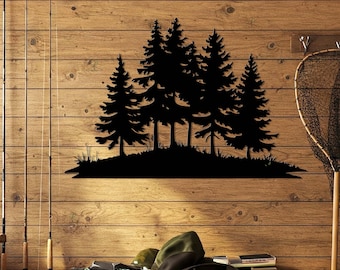 Pine Tree Forest Wall Art, Metal Woodland Decor, Cabin Decor, Rustic Home Decor, Outdoor Lover Gift, Woodland Scene, Metal Pine Tree Decor