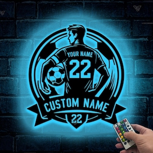 Personalized Soccer Player Name Metal Sign with LED, Custom Football Player Metal Wall Art, Soccer Player, Soccer Team Gifts, Football Club