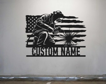 Custom Construction Welder Sign Metal, Welding Metal Sign ,US Flag Sign ,Personalized Welder Wall art, Gift for Welder, Work Shop Decoration