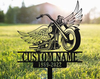 thumbnail image 2 of Motorcycle With Wings Metal Memorial Stake Custom Personalized Dirtbike Biker Grave Marker Name 2 of 10