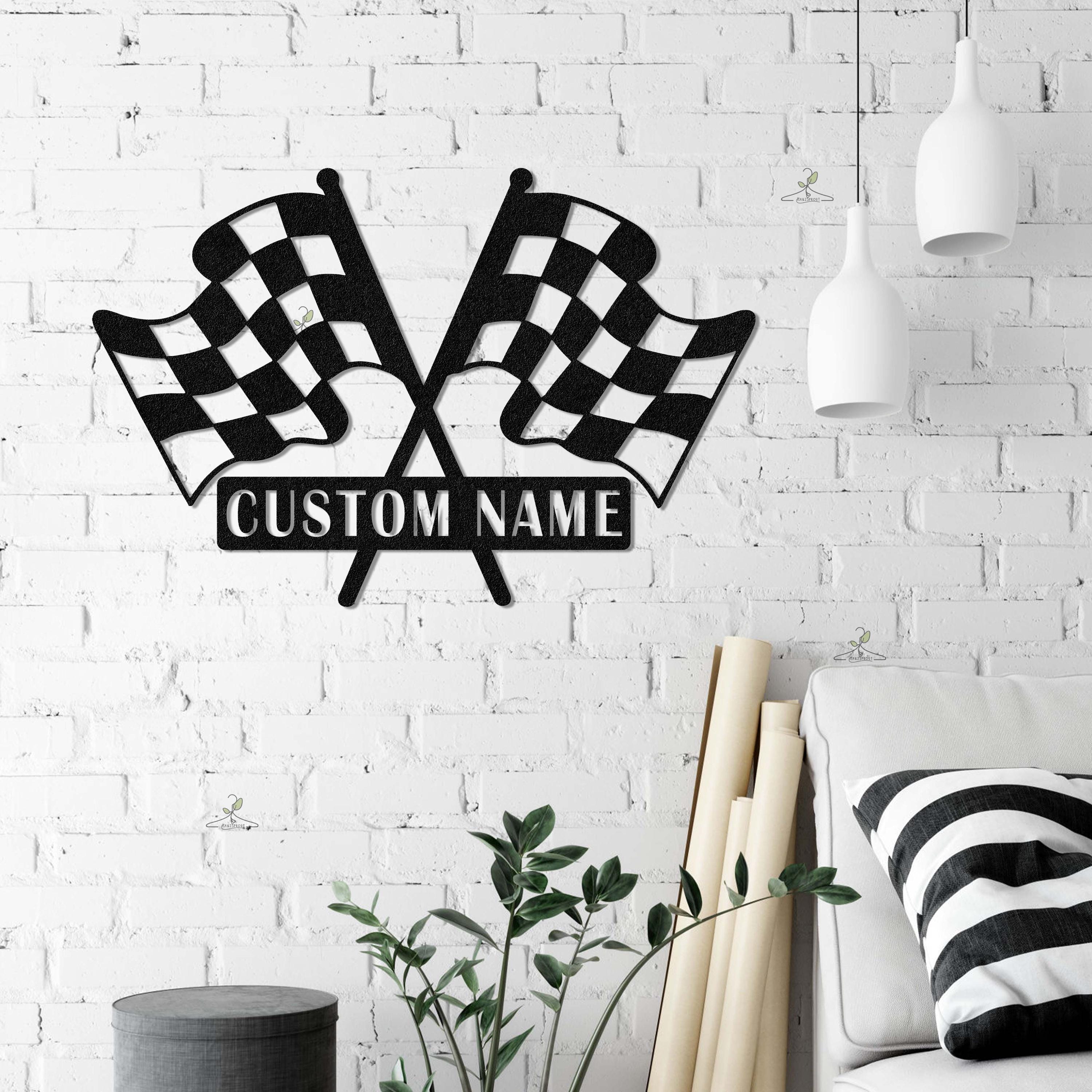 Personalized Checkered Flag Racing Sign, Checkered Flag Monogram ...