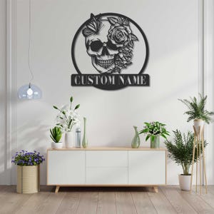 Personalized Sugar Skull Metal Sign,Custom Skull Wall Art For room Decor,Man Cave Decor,Skull Metal Art,Skull Name Sign,Skull Wall Hanging