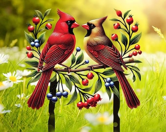 Cardinals Garden Metal Sign with Stakes, Cardinal Garden Stake, Cardinal Sign, Cardinal Sign Cardinal Yard Art Christmas Gift, Gift for mom