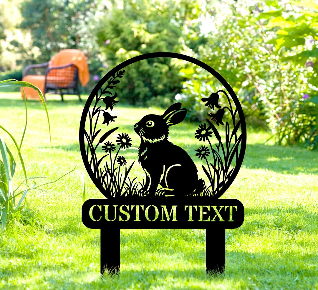 Cutsom Flowers Rabbit Metal Garden Stake Sign, Bunny Garden Signs ...