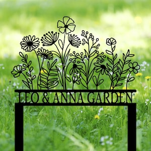 Custom Garden Sign with Stake,Metal Flower Garden Sign,Personalized Garden Stake,Yard Sign,Yard Decor,Gardener Name Sign,Family Garden Sign