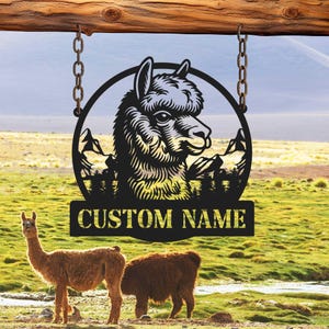 Custom Llama Metal Sign,Alpaca Metal Wall Art,Personalized Llama Farm Name Sign, Farmhouse Decor Llama Animal Lover Sign,Camel Barn Decor