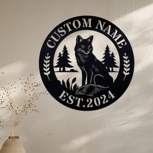 Custom Fox Metal Wall Art, Personalized Name & Est. Year Sign, Fox Lover Metal Sign, Forest Animal Wall Hanging, Fox Decor, Custom Fox Sign