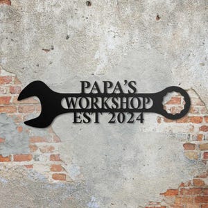Personalized Metal Garage Sign, Custom Name Garage Decor, Papas Garage Wrench, Dads Garage, Fathers Day Gift, Wrench Sign, Garage gift sign
