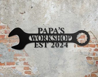 Personalized Metal Garage Sign, Custom Name Garage Decor, Papas Garage Wrench, Dads Garage, Fathers Day Gift, Wrench Sign, Garage gift sign