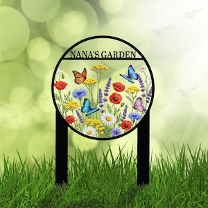 Custom Garden Name Sign,Personalized Garden Metal Sign With Stake,Beautiful Butterfly -Flower Garden Art,Garden Flower Sign,Butterfly Garden