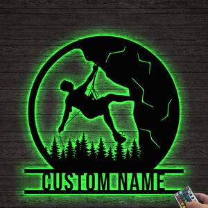Personalized Rock Mountain Climbing Metal Wall Art With Lights, Custom Gift For Him, Custom Male Rock Climber Sign, Rock Climbing Lover Gift