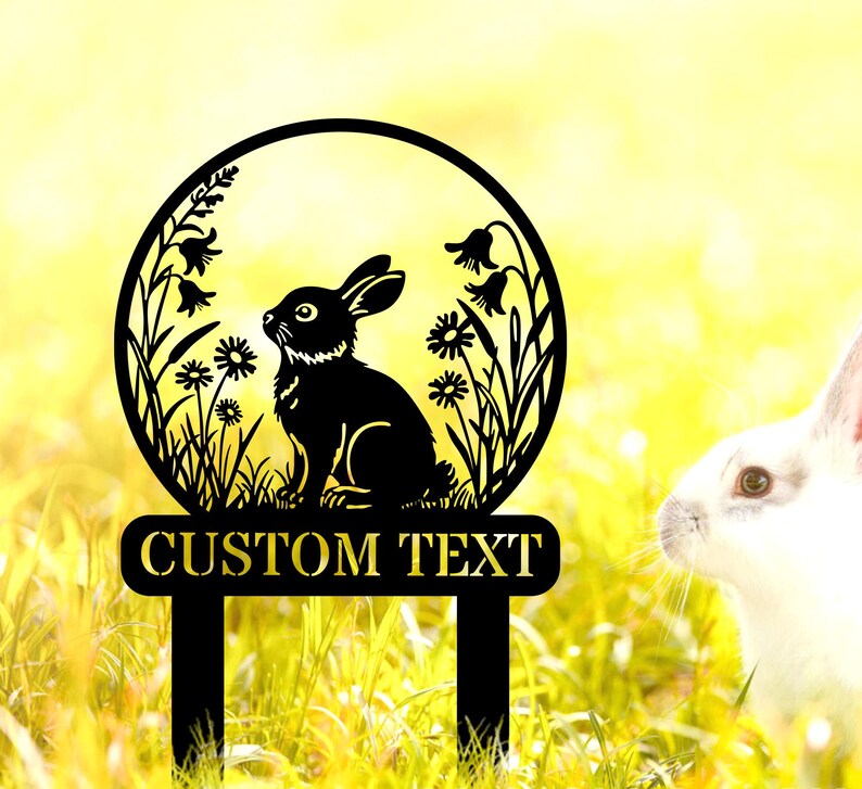 Cutsom Flowers Rabbit Metal Garden Stake Sign, Bunny Garden Signs ...