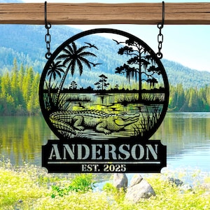 Personalisierte Alligator Metallschild, benutzerdefinierte Sumpf-Dekor, Haus am See hängendes Schild, Florida Wildtiere Kunst, rustikales See Haus Dekor,Alligator Schild