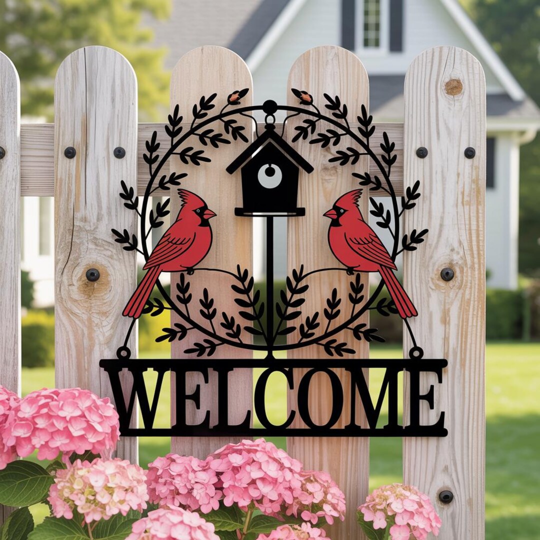 Cardinal Note Welcom Cardinal Welcome Sign, Metal Bird Welcome Sign, Cardinal Bird Garden ...