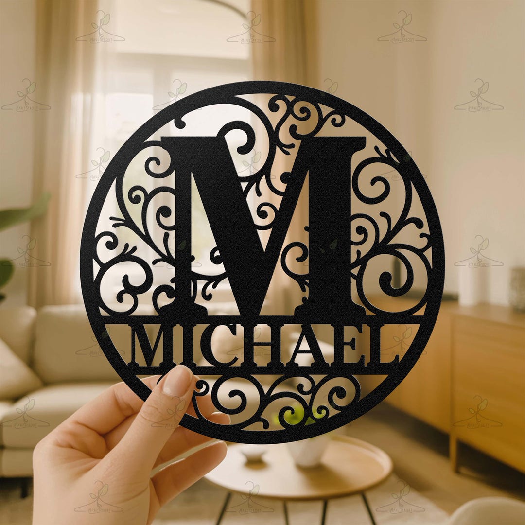 Custom Monogram Metal Wall Art, Personalized Family Name Sign, Rustic ...