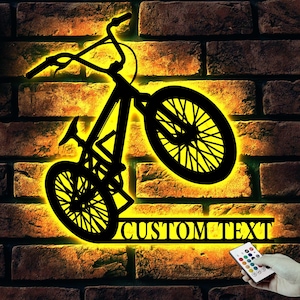 Custom BMX Bike Metal Wall Art LED Light, Personalized Bicycle Racing Name Sign Home Decor, Bike for Home Decor & Gift, Biker gift, bike art