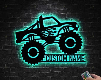 Custom Monster Truck LED Sign,Personalized Metal Wall Art,Kids Room Decor,Boy Birthday Gift,Garage Light Sign,Off Road Truck Wall Decoration