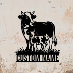 Custom Cow Baby Calf Cattle Metal Sign,Mommy Mom Cow Metal Wall Art,Personalized Milk Dairy Cow Farm Sign,Farmhouse Decor,Cow Door Hanger