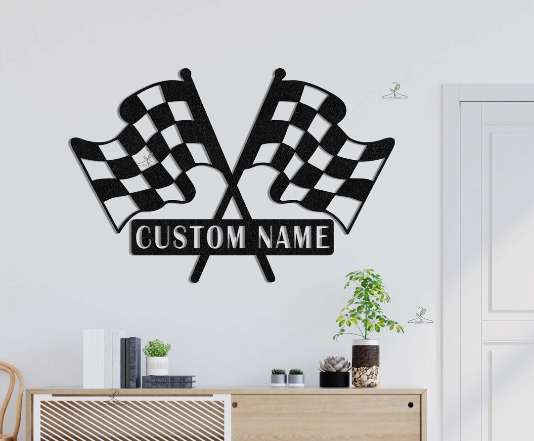 Personalized Checkered Flag Racing Sign, Checkered Flag Monogram ...