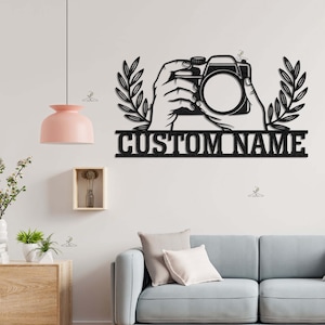 Custom Camera Metal Wall Art, Camera Silhouette Metal Sign, Custom Name Photography Art, Custom Name Photography Art , Photo Studio Decor