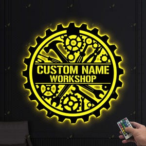 Letrero de taller de metal personalizado, regalo para papá, letrero de garaje personalizado, decoración personalizada para la cueva del hombre, letrero de taller mecánico, decoración de entrada de garaje de acero