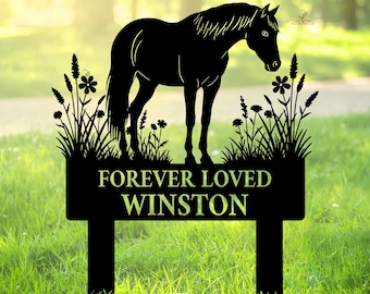 Letrero conmemorativo personalizado para caballos, regalo de condolencia por la pérdida de una mascota equina, regalo personalizado por la pérdida de una mascota, regalo de condolencia ecuestre, homenaje a un caballo, decoración de jardín para caballos
