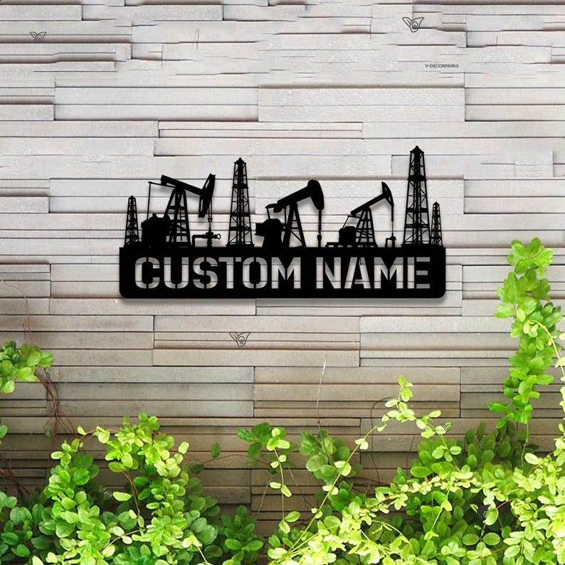 Oil Rig Signage Personalized Oil Field Hanger Metal Wall Art LED Light Custom Oil Rig ...