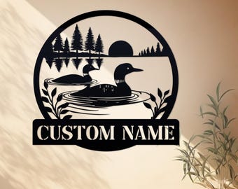Cartello in metallo personalizzato Lake Loons, cartello personalizzato con nome Duck Loons, arte murale Waterfowl Loons, cartello Lake House, decorazione Cabin Lodge, regalo per amanti delle anatre