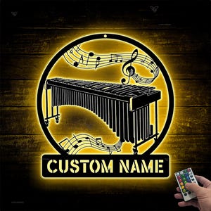 Custom Marimba Musical Instrument Metal Wall Art LED Lights - Personalized Marimba Player Name Sign Home Decor - Ideal for Home Decor & Gift