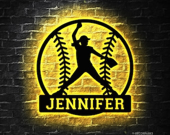 Personalized Softball Pitcher Metal Wall Art With Led Lights, Pitcher Girl Sign, Birthday Gift Dorm Decoration Gift For Daughter Sport Lover