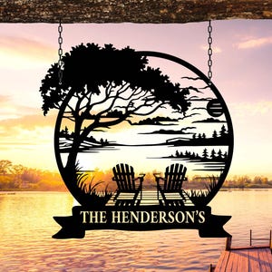 Custom Lake House Metal Signs, Forest Lake Sign, Lake House Decor, Front Porch Decor, Personalized Lake House Name Sign, Camping Metal sign
