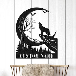 Personalized Wolf Howling Metal Ranch Sign | Custom Wolf Name Sign | Custom Metal Cabin Sign Great Outdoor | Weatherproof Sign | Farm Sign