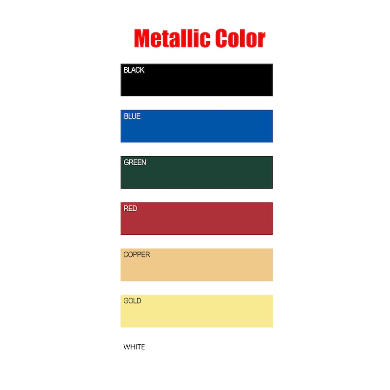Puede incluir: Un gr&aacute;fico que muestra diferentes colores met&aacute;licos, incluyendo negro, azul, verde, rojo, cobre, oro y blanco.