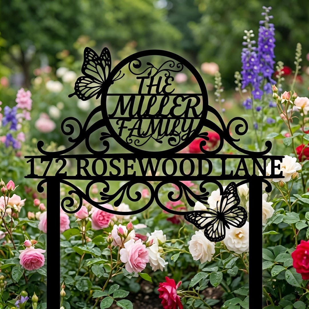 Stake Names Custom Family Name Garden Stake, Personalized Butterfly Metal Sign ...