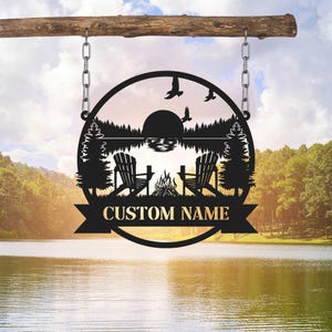 Custom Lake House Metal Signs, Forest Lake Sign, Personalized Lake House Name Sign, Camping Metal sign, Lake House Decor, Front Porch Decor