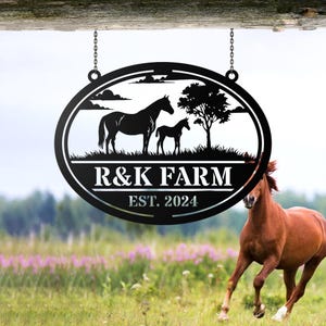 Letrero metálico de caballo personalizado, letrero de rancho personalizado, letrero de granero, decoración de granja, letrero de entrada de granja, letrero metálico con nombre de granja personalizado, letrero de caballo