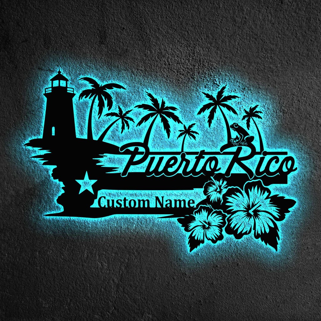 Personalized Puerto Rico LED Metal Sign, Custom Puerto Rico Sign ...
