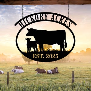 Personalized Cow Oval Farm Sign | Custom Metal Ranch Name Sign | Cow and Calf Outdoor Sign | Dairy Farm Sign |Cow Decor Wall Art | Farm Gift