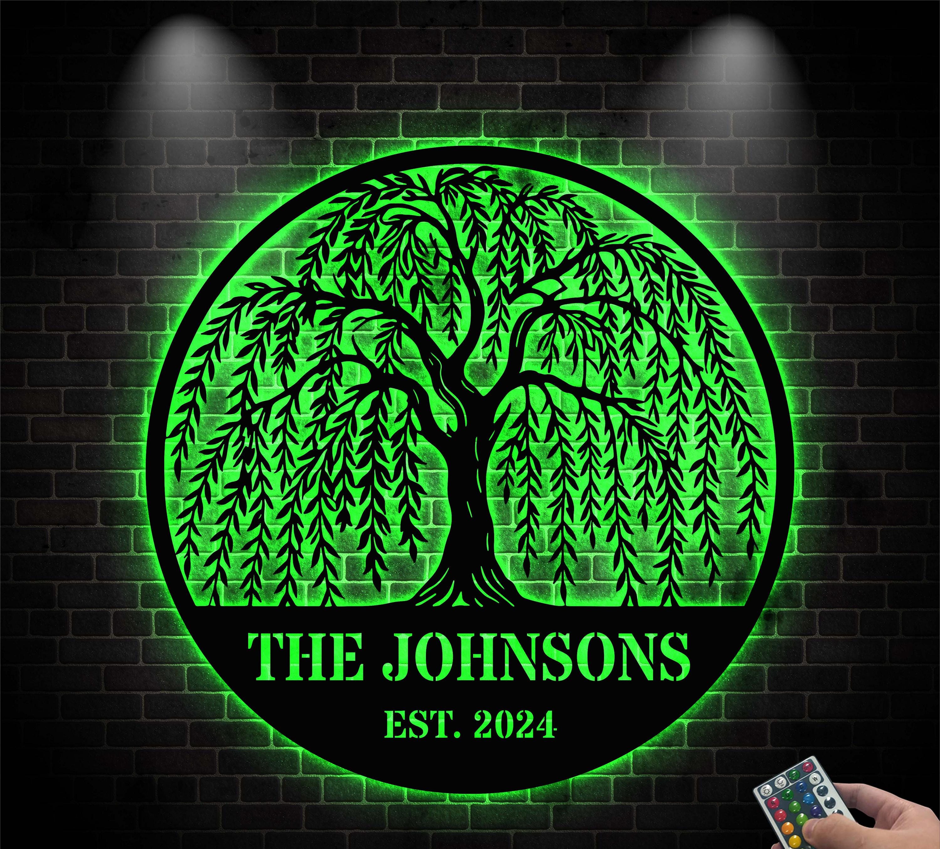 エルテ Erte「Willow Tree」シルクスクリーン 10号大 サイン Personalized Willow Tree Metal Sign With Led Light, Custom Family